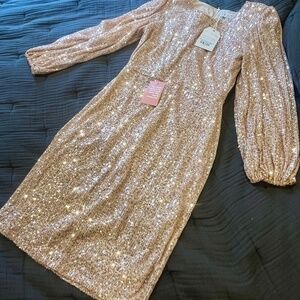 Ivy City Co Rose Gold Sequin Long Sleeve Dress